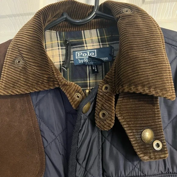 Polo Ralph Lauren Quilted Suede Patch Shooting Hunting Field Barn Jacket Blue- S - Picture 11 of 15